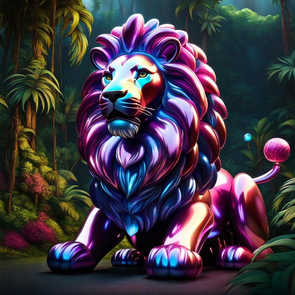 Jeweled Balloon Lion in Jungle, 3D Rendered