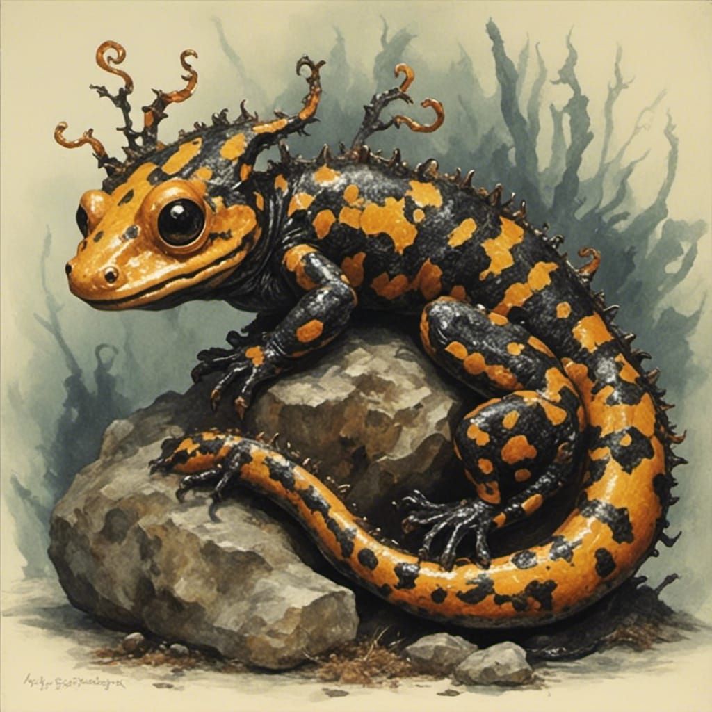 Vibrant Fire Salamander with Howling Aesthetic