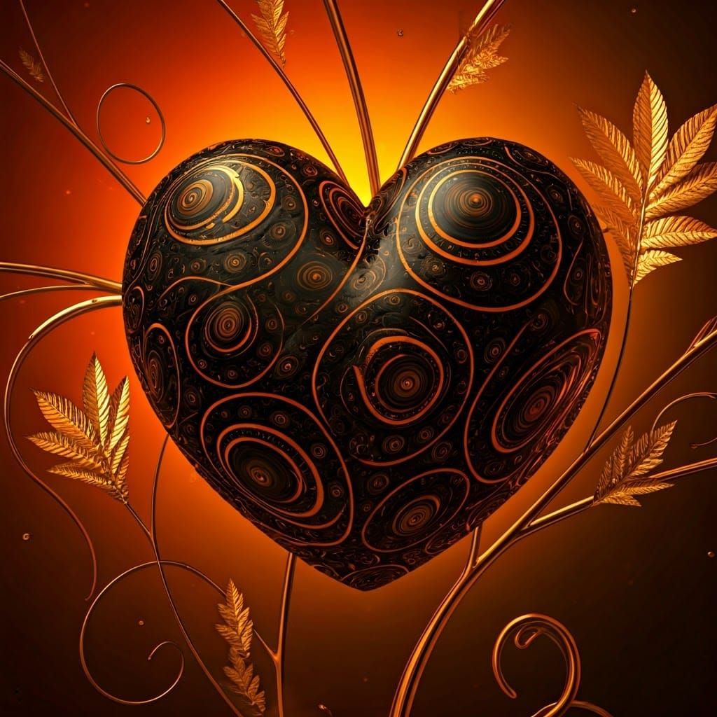 Ornate Autumn Heart Sculpture in Art Nouveau Style