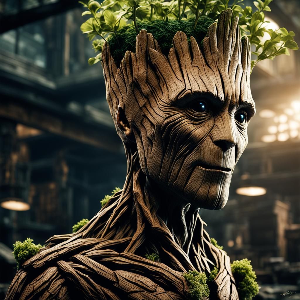 Hyperrealistic Groot with Intricate Details in High Definiti...