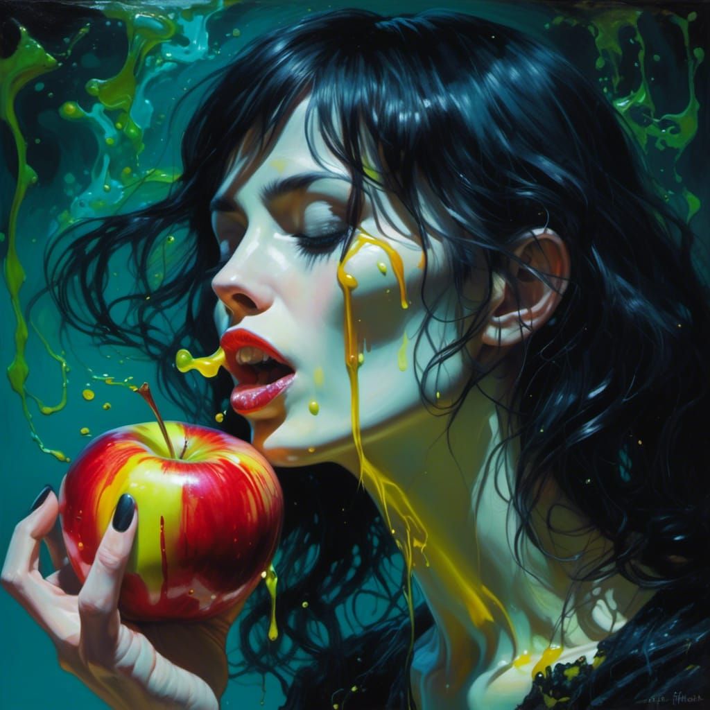 Gothic Woman Eating Melting Apple Portrait