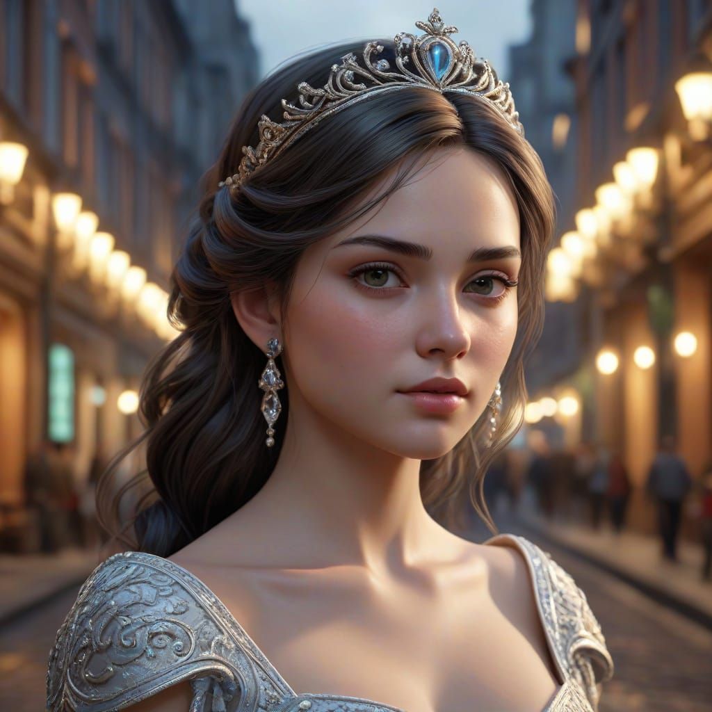 Princess in a Bustling City Street, 3D Game Cinematic