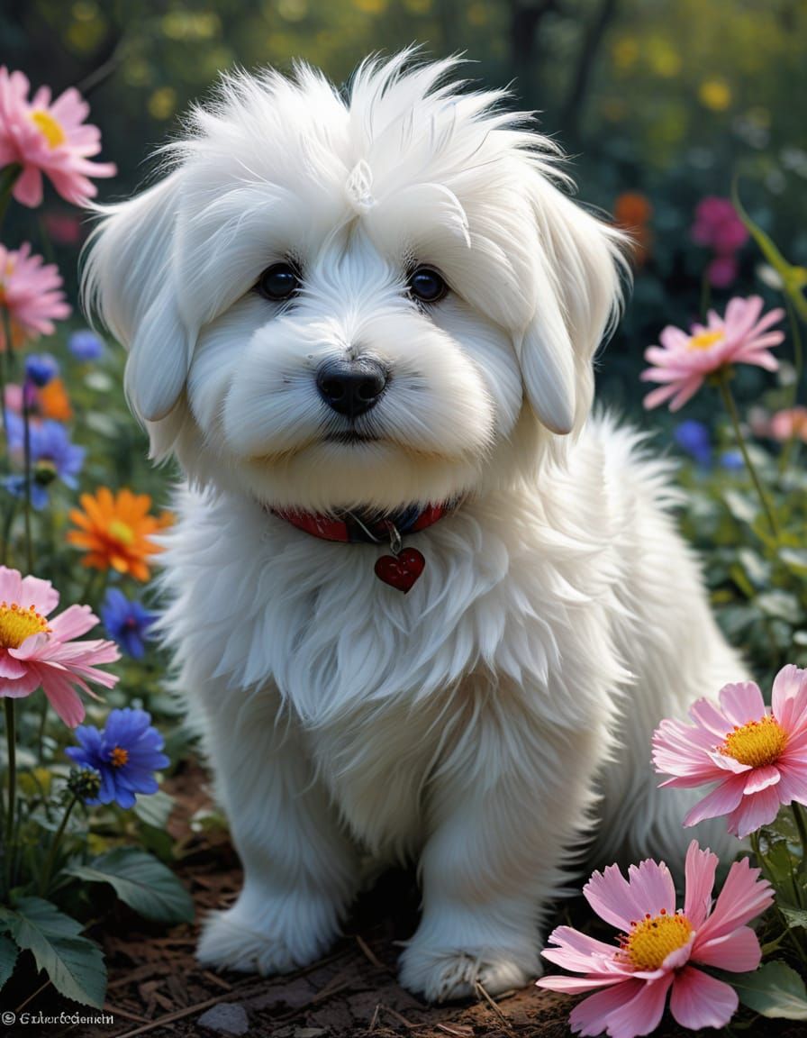 Charming Coton de Tulear Puppy in Floral Spring