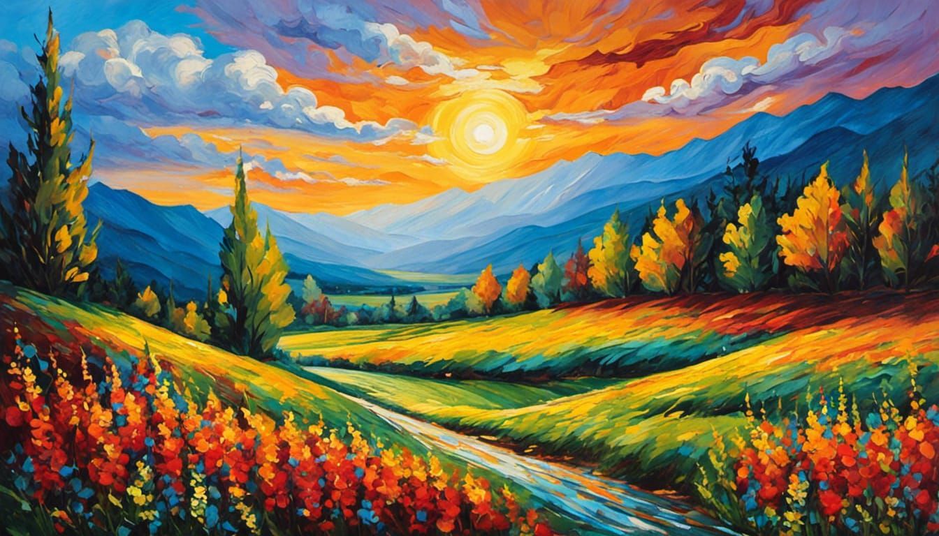 Mountain Landscape in Neo-Impressionist Style