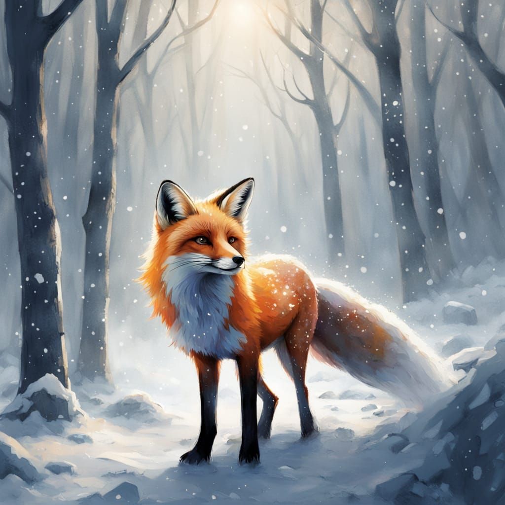 Whimsical Fox in Enchanted Winter Forest