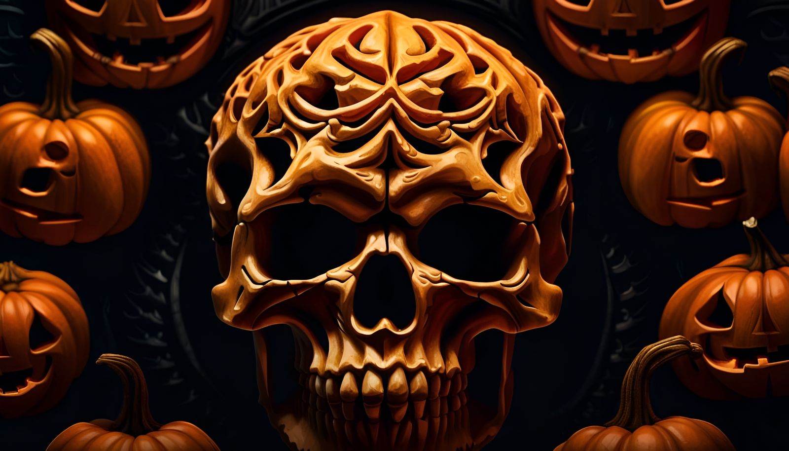 Ominous Skull and Pumpkin Halloween Art