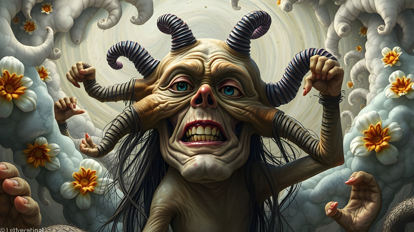 Ethereal Hieronymus Bosch-Inspired Alien in Whimsical Organi...