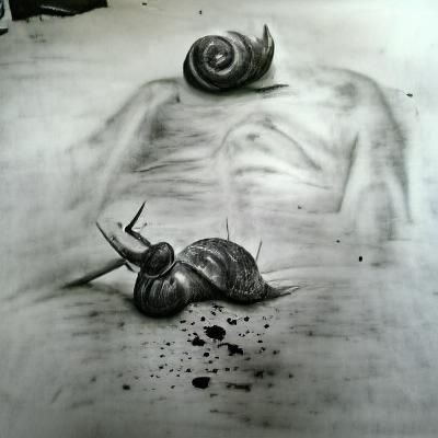 Melancholic Snail Man in Charcoal