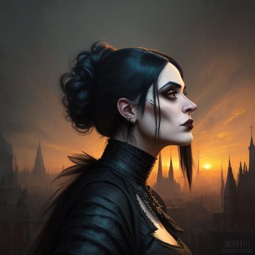 Gothic Woman Portrait with Rat in Impasto Style