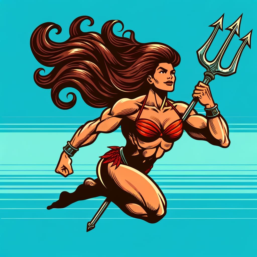 Heroic Amazonian Goddess in Underwater Comic Book Style