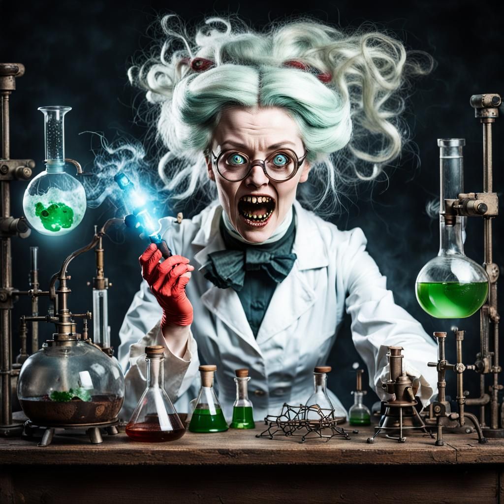 Victorian Female Scientist Creating a Monster