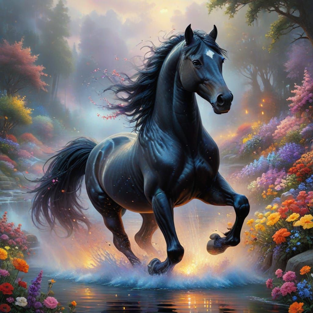 Ethereal Fantasy Horse in a Floral Abyss