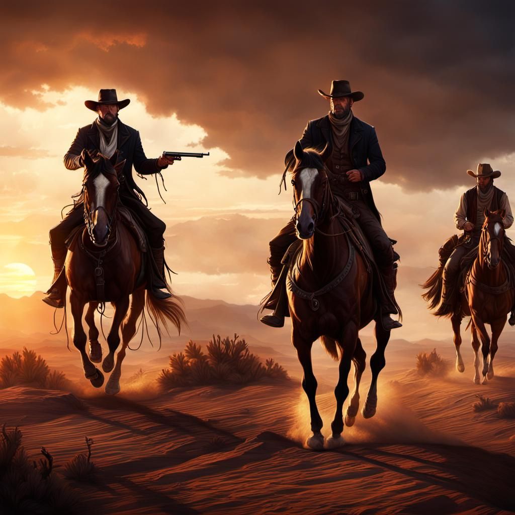 Duel wild west cowboys, sunset