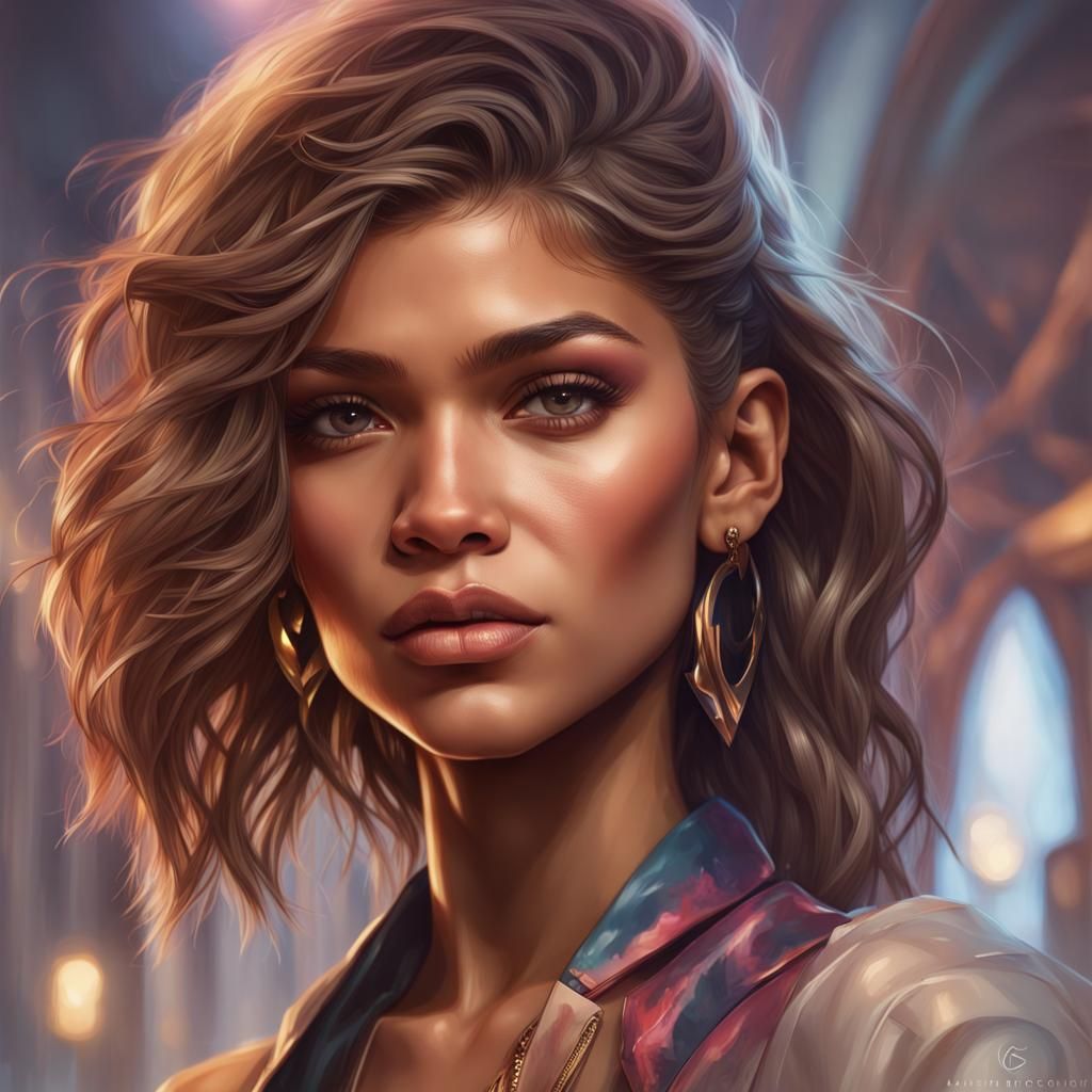 Zendaya Portrait: Hyperdetailed Art Nouveau Style