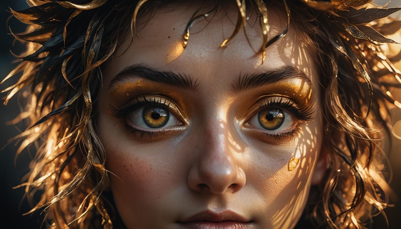Surreal Portrait of Face with Golden Sun Eye