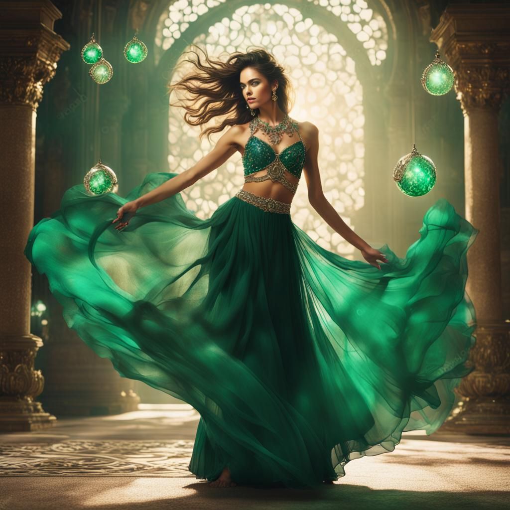 Brunette Supermodel with Emerald Orb in 8k