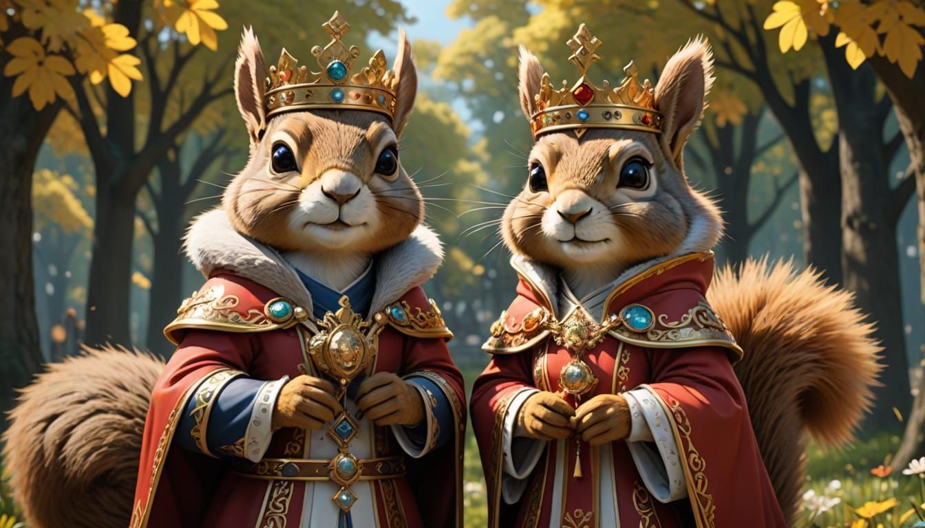 Regal Squirrel Royalty in Vibrant Crowns