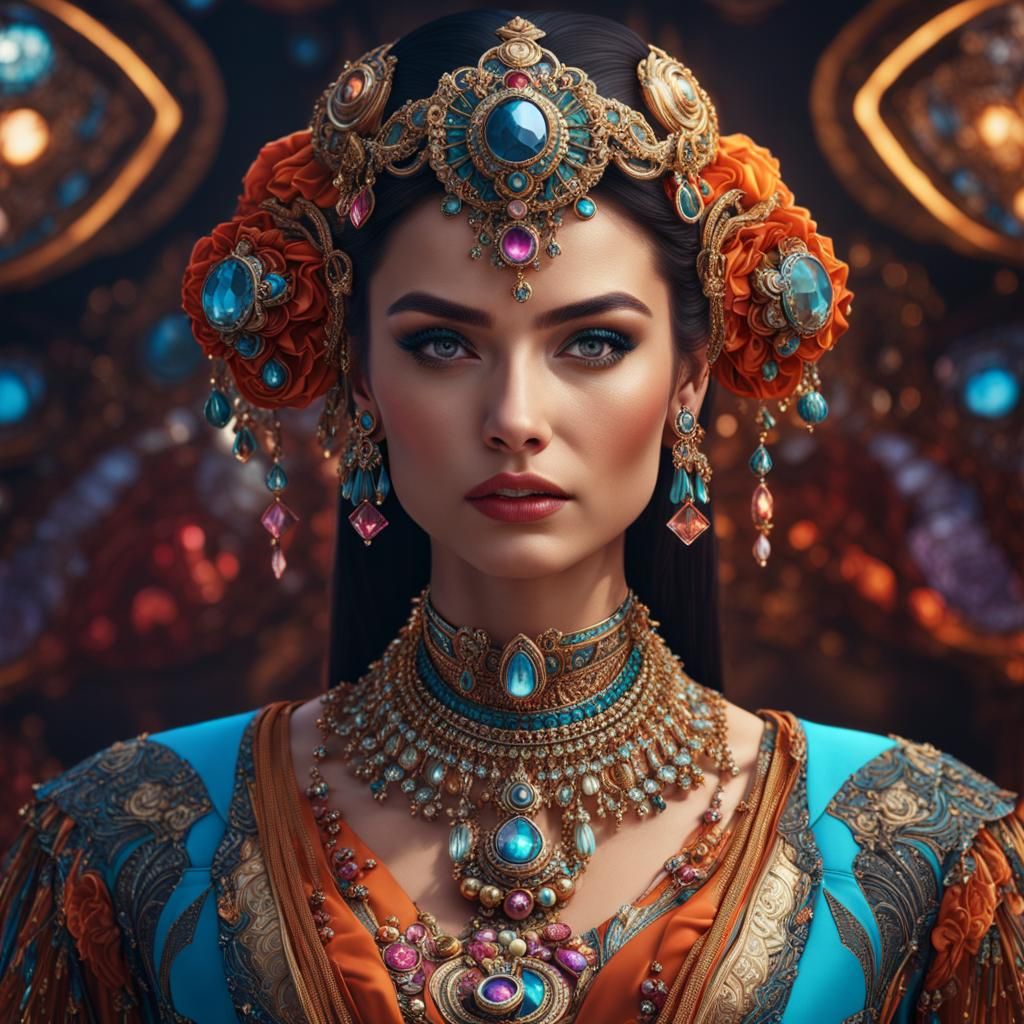 Beautiful Woman in Futuristic Clothing: Detailed Portrait