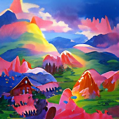Rainbow Alpine Fairyland Gouache Poster Art