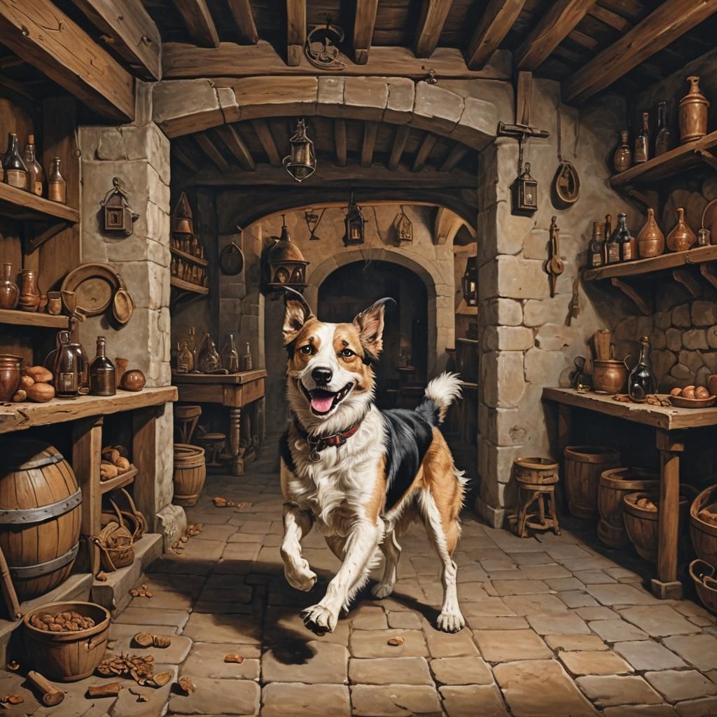 Dog Running in Tavern, Magnasco-Style Brunaille