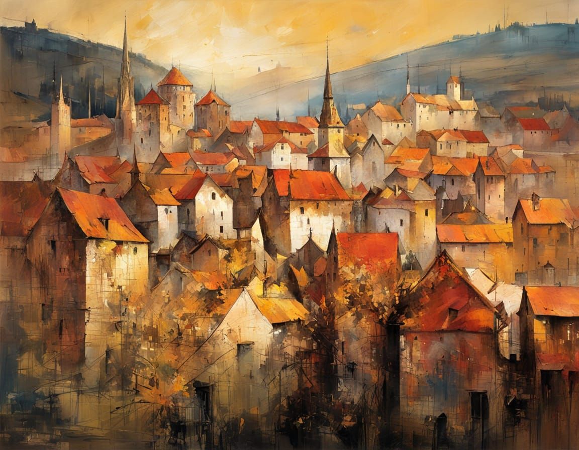 Medieval Townscape in Vibrant Colors