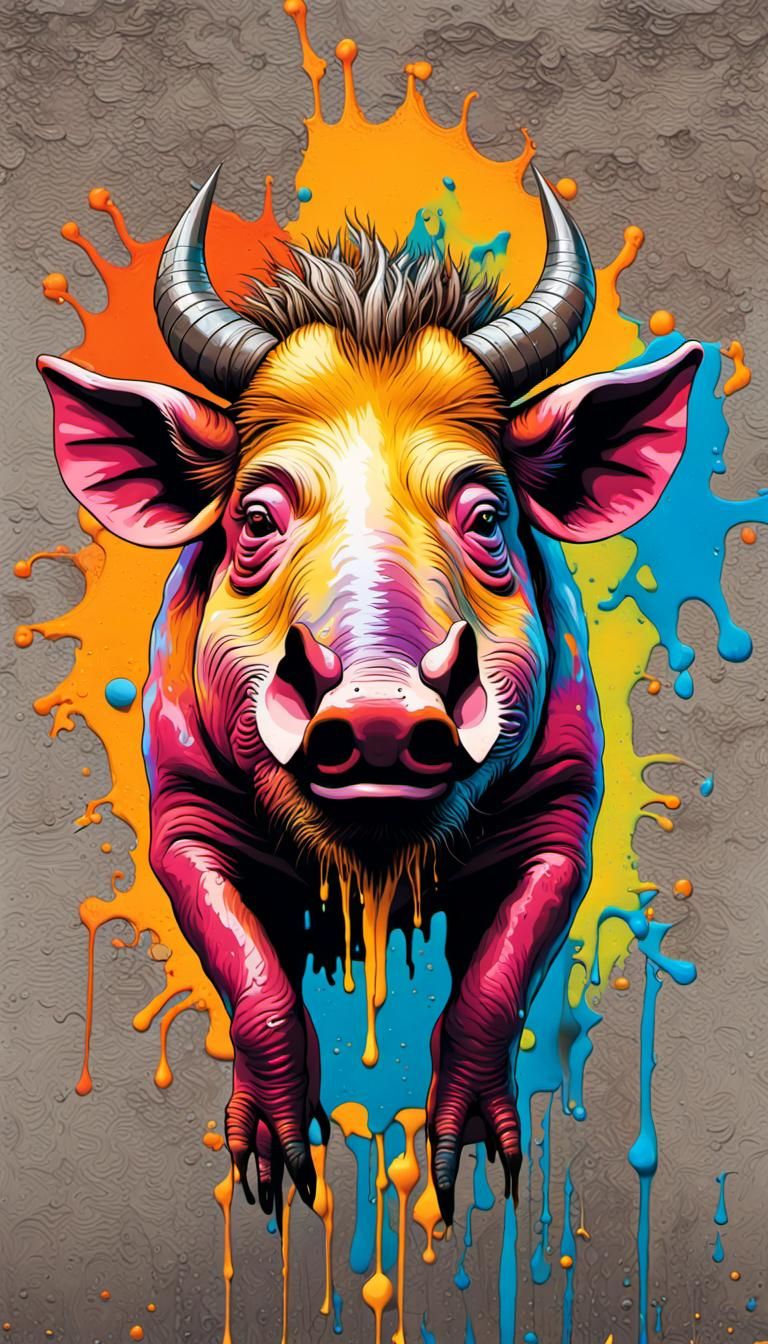 Warthog Graffiti Art in Geometric Bauhaus Style