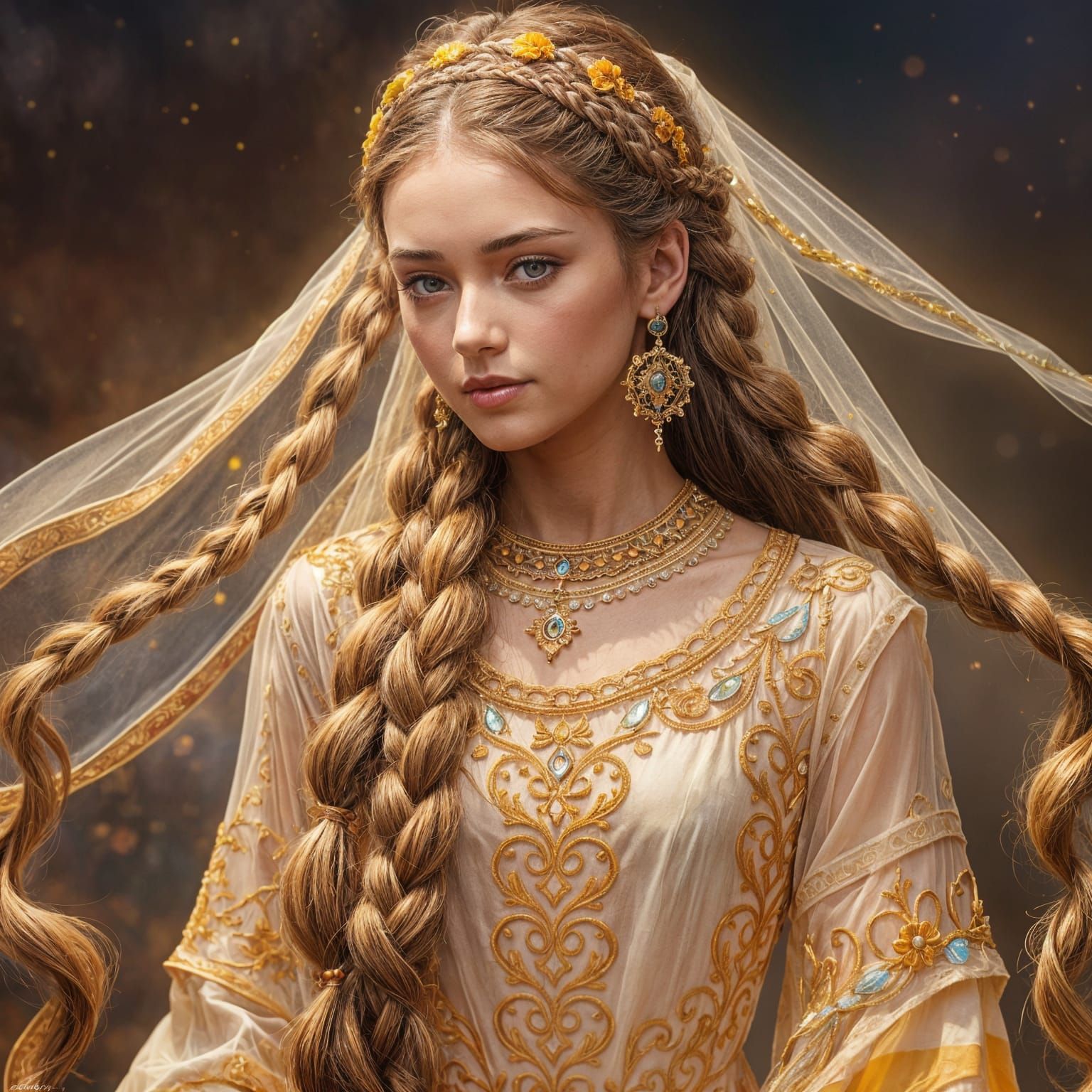 Girl with Braids in Dreamlike Volumetric Lighting