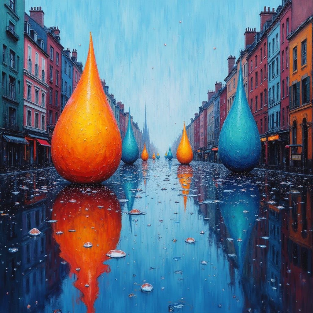 Surreal Cityscape Reflects in Oversized Raindrops