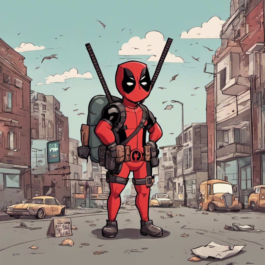 Deadpool from bad days, cartoony style