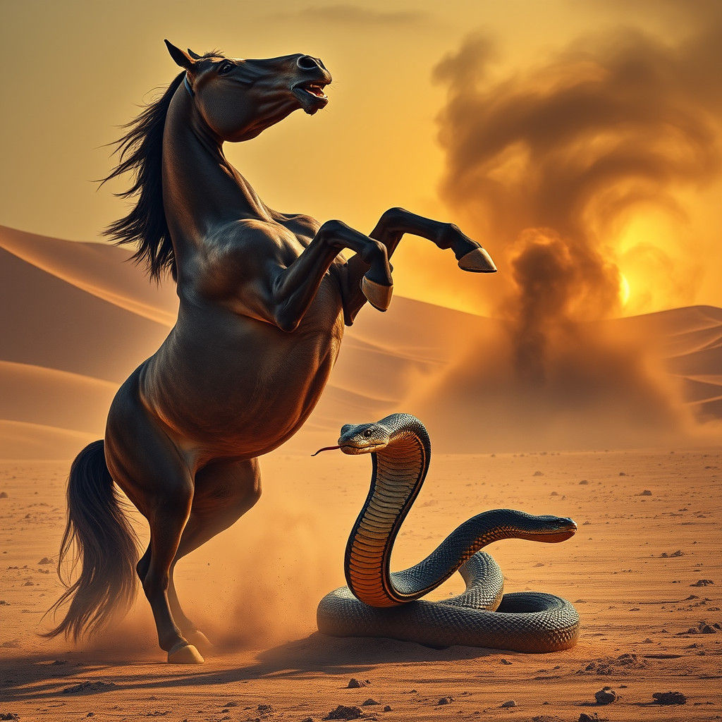 Majestic Horse and Venomous Snake Desert Standoff