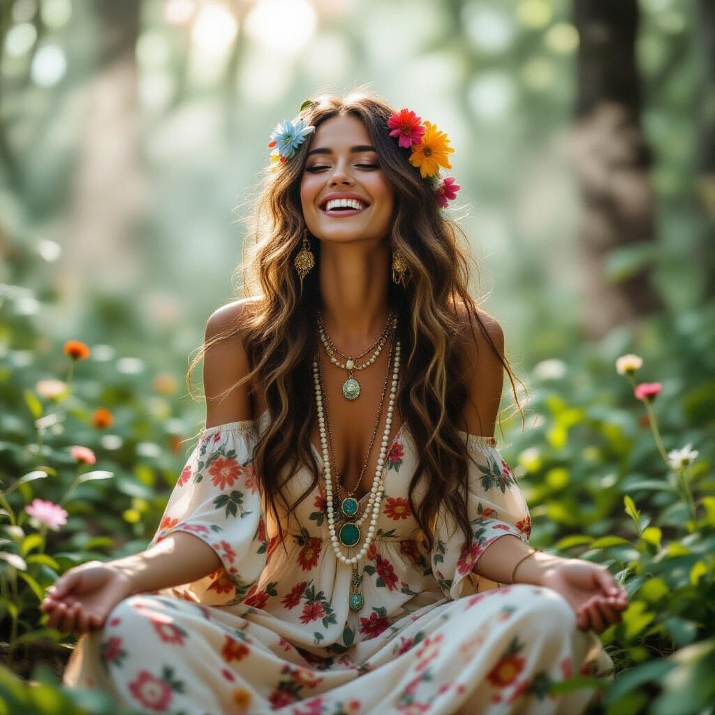 Goddess in Misty Forest: A Vintage-Style Photo