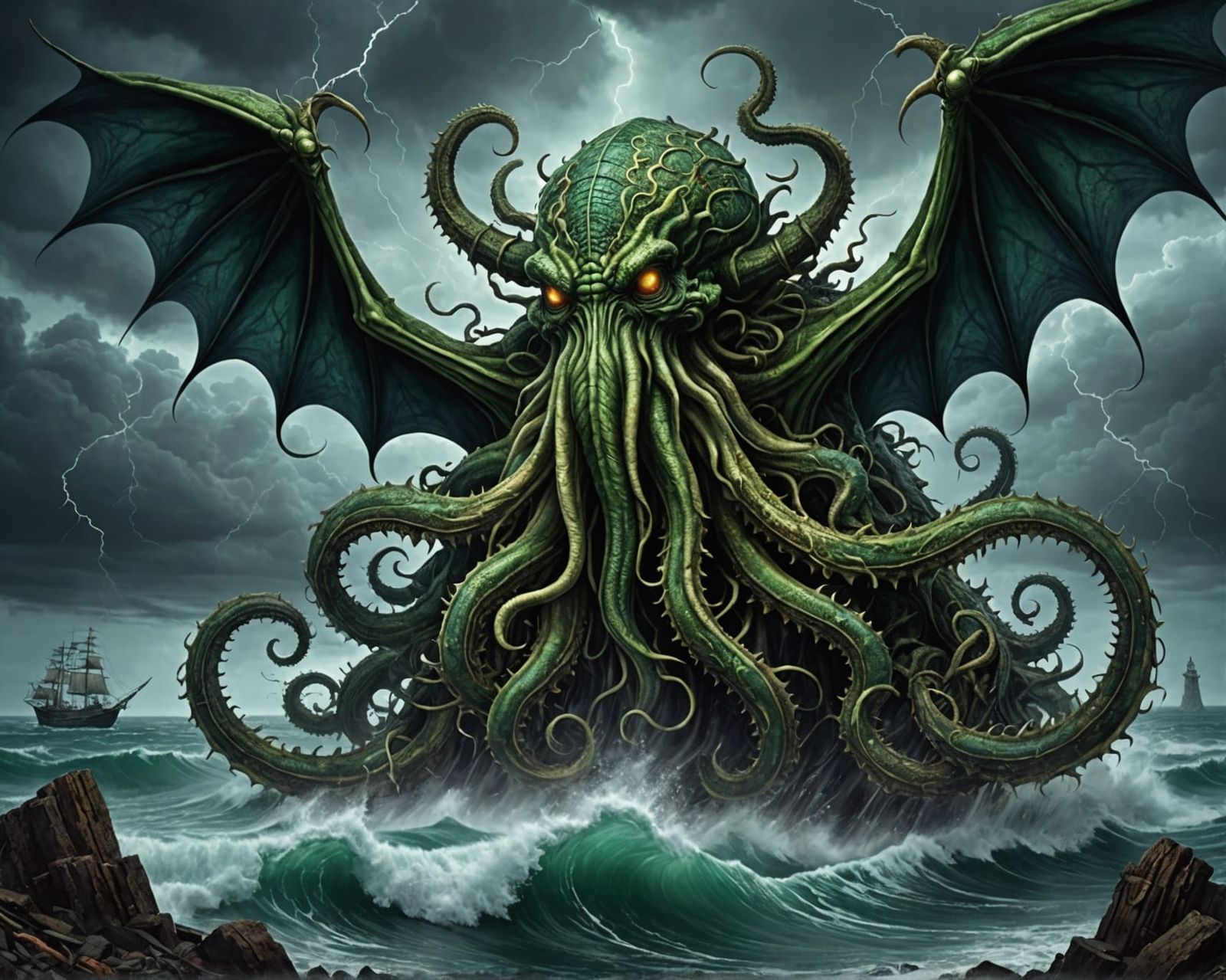 Majestic Cthulhu Rising from the Ocean Depths