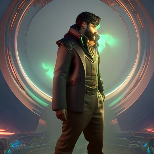 Handsome Paranormal Investigator in Hyperdetailed Digital Ar...