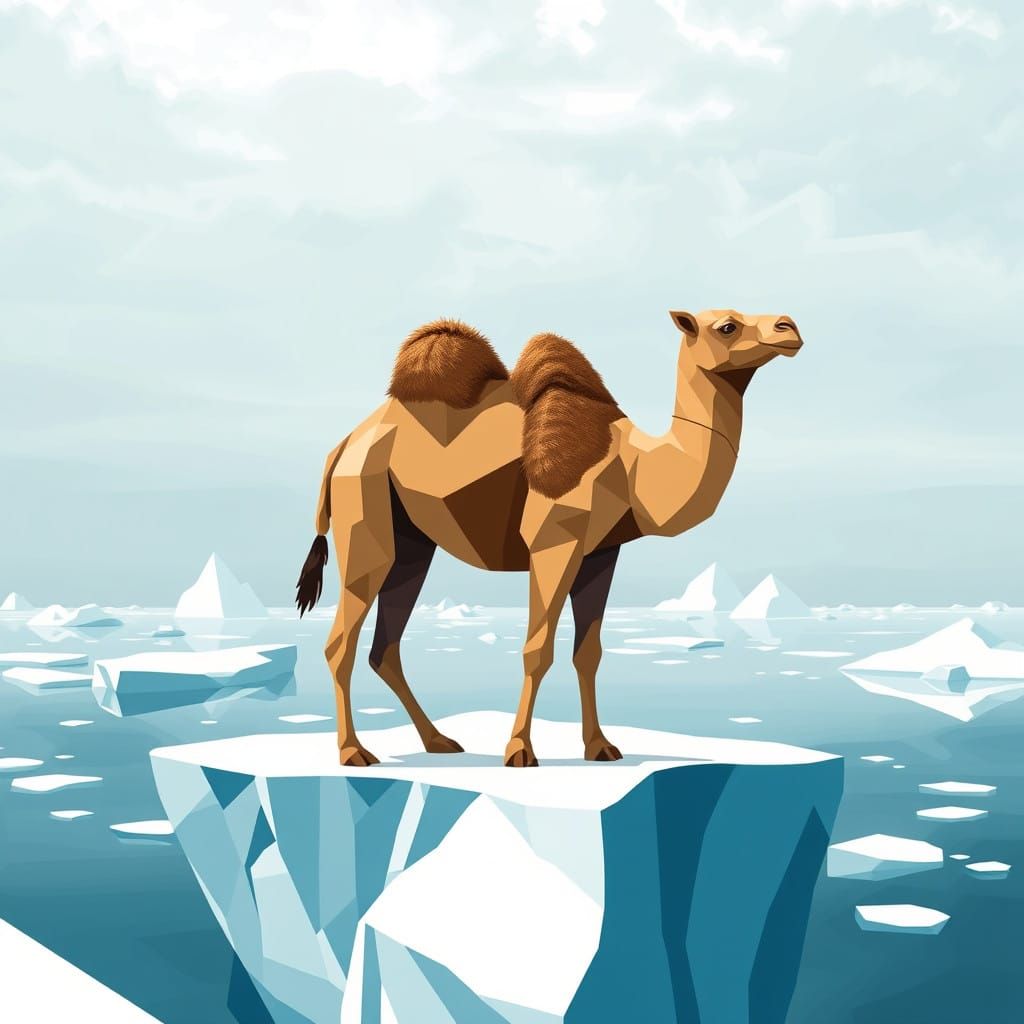 Cubist Dromedary Dominates Frozen Panorama