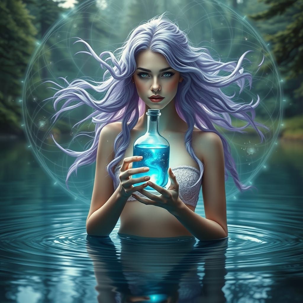 Lythera's Lake: Ethereal Magic with Lilac Hair and Glowing P...