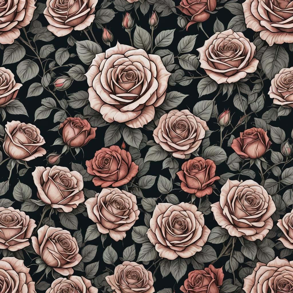 Detailed Line Art of Beautiful Roses