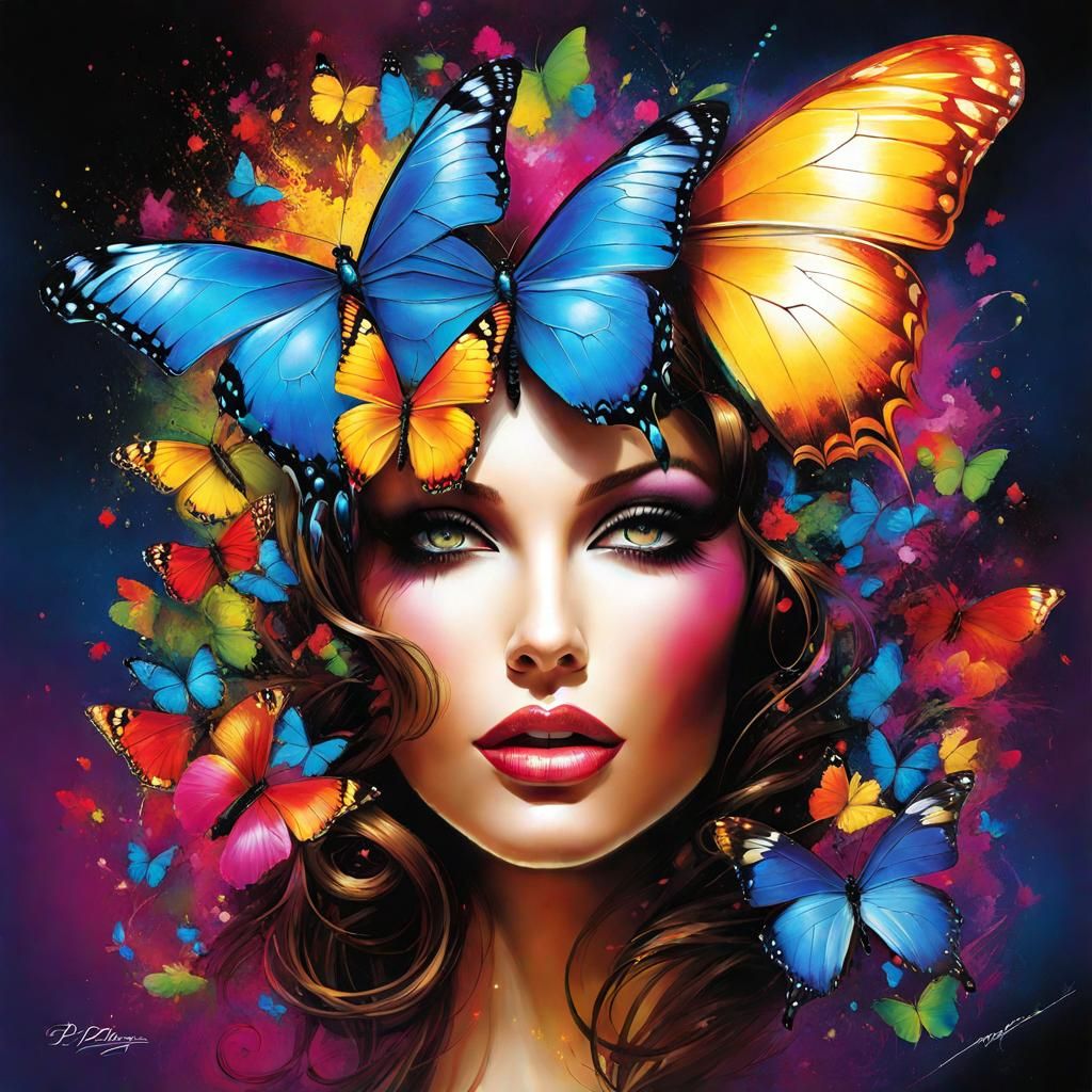 Butterfly Queen Portrait in Vibrant Fantasy Style