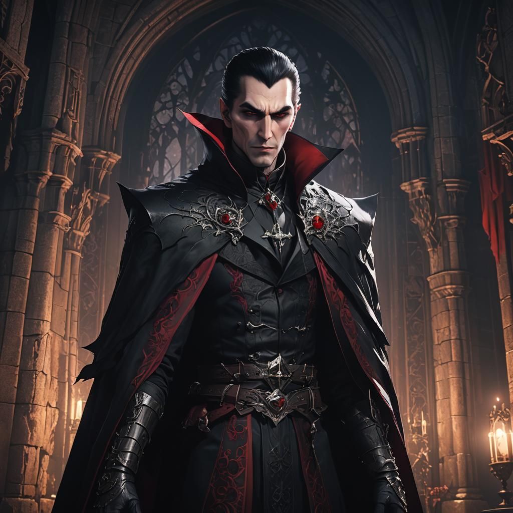 Anime Dracula Portrait in Dark Gothic Style