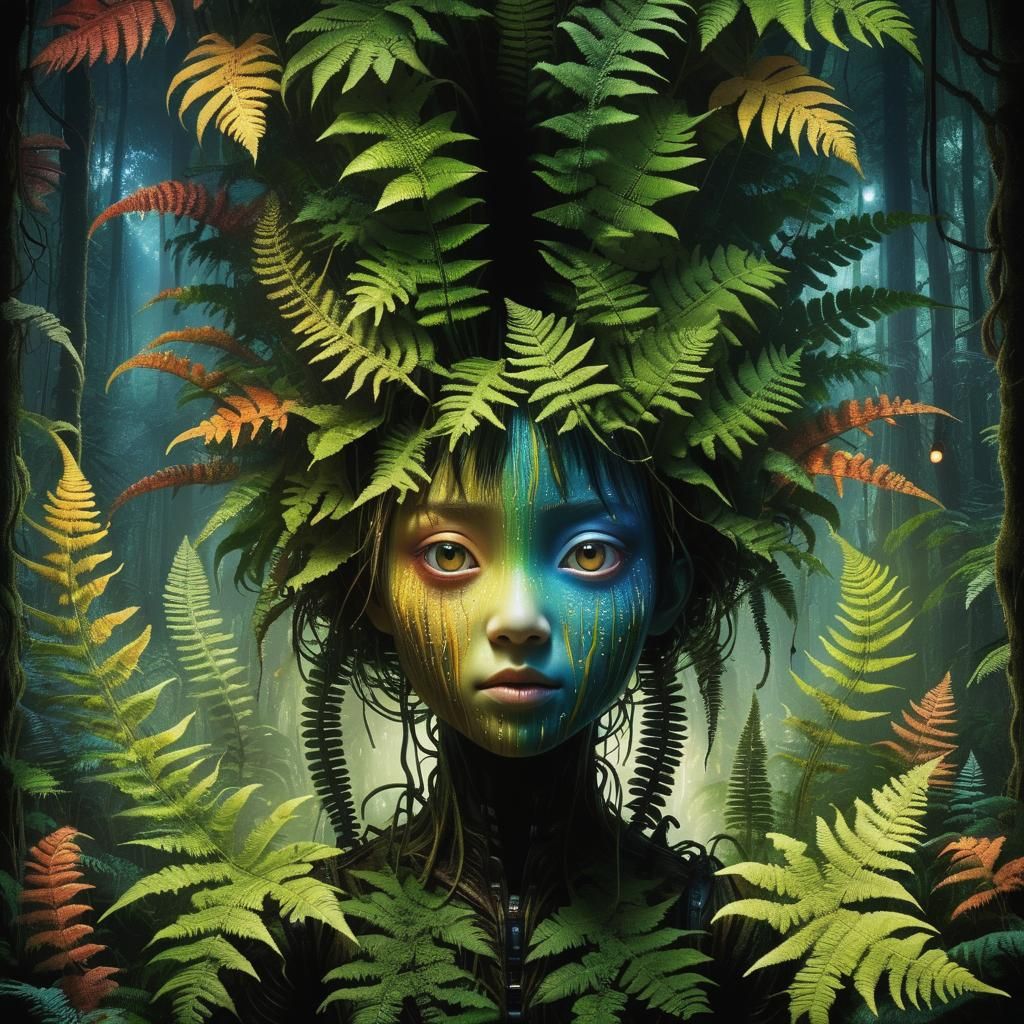 Forest Elemental and Biomechanical Fern in Chromatic Surreal...