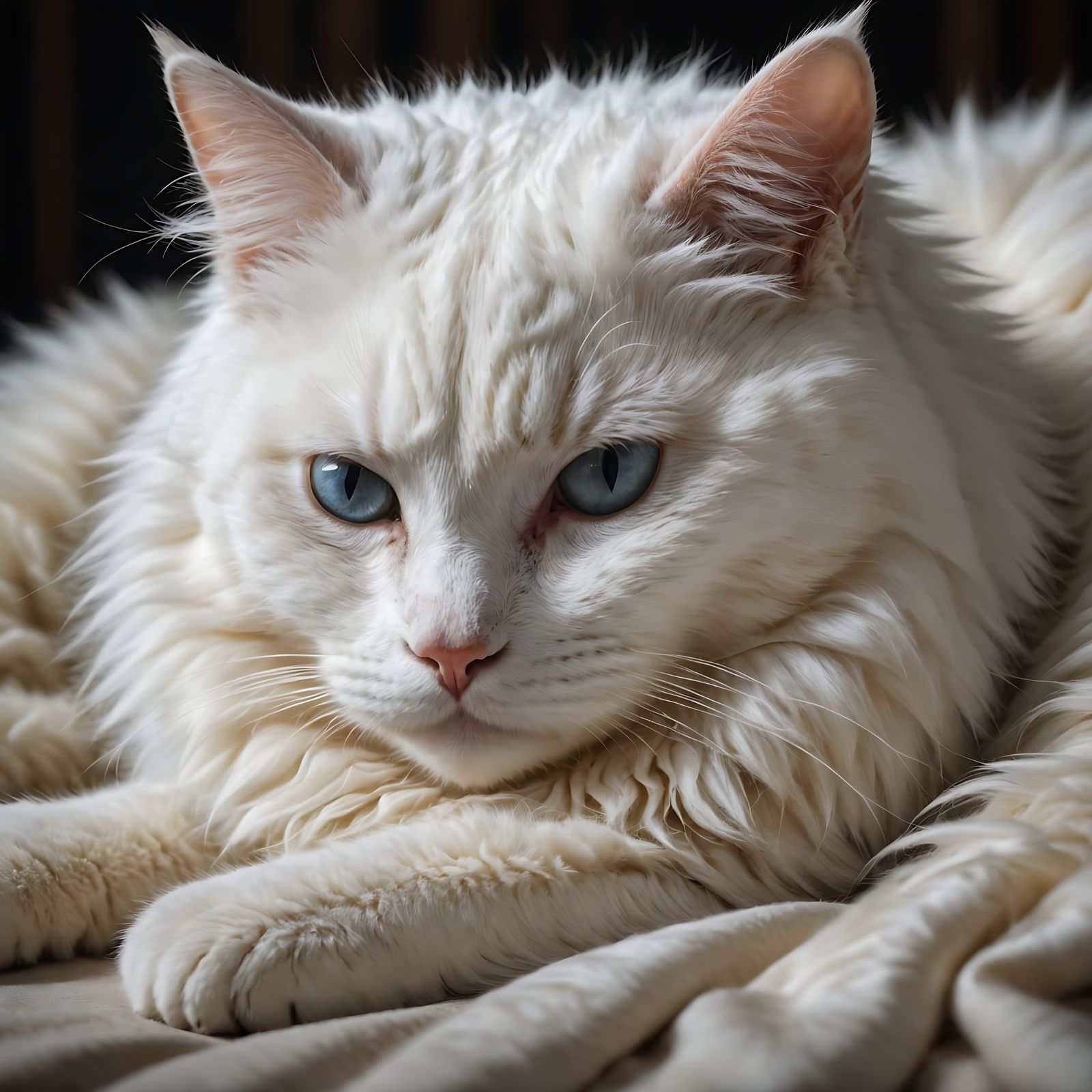 Soft White Cat in Chiaroscuro Lighting