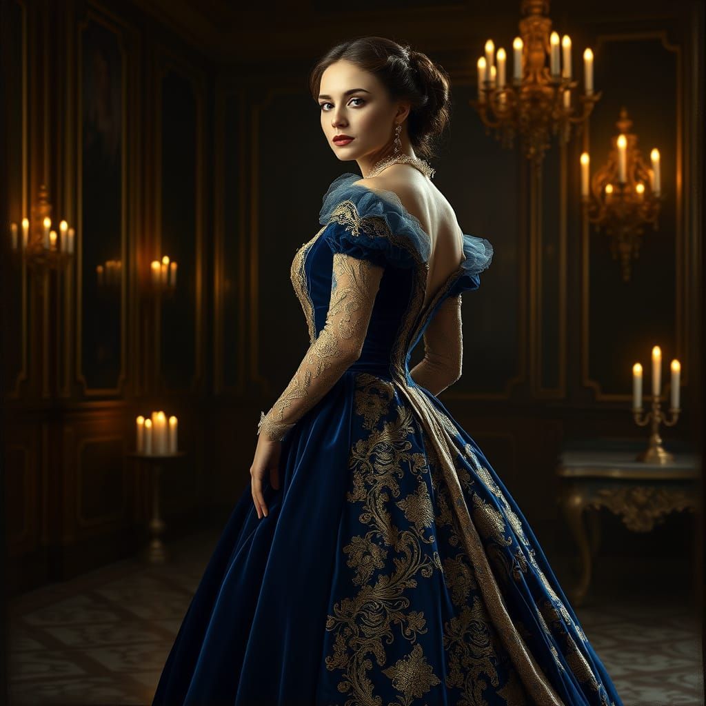 Glamorous 1700s Ball Gown in Sapphire Blue