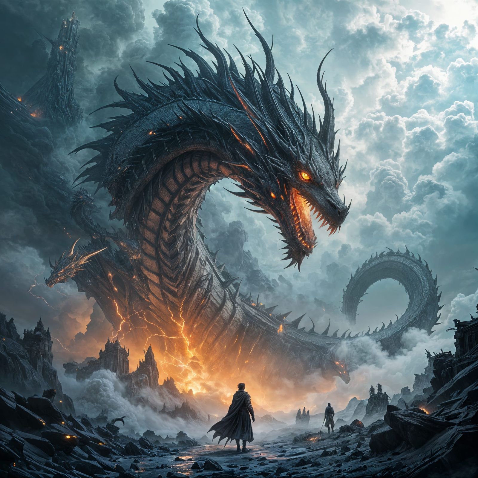 Epic Dragon Storm in Digital Matte Painting Style