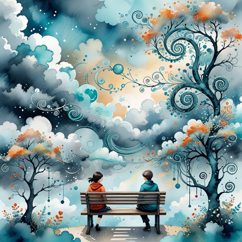 (bench in Tokyo:1.2), Natasha Wescoat and Willem Haenraets, (spirals and swirls in the clouds:1.5), nacre and turquoise ...