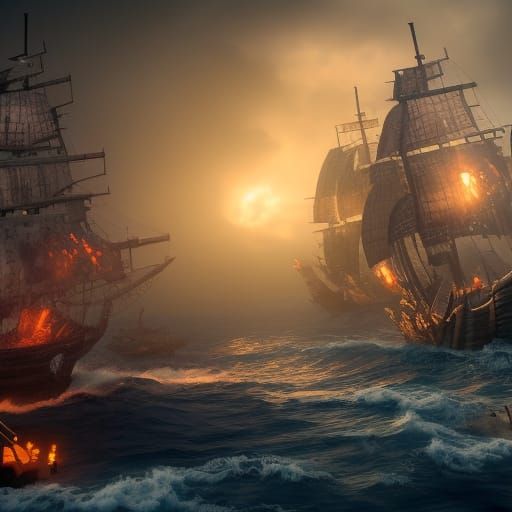 Epic Pirate Ship Battle in Fantasy Style