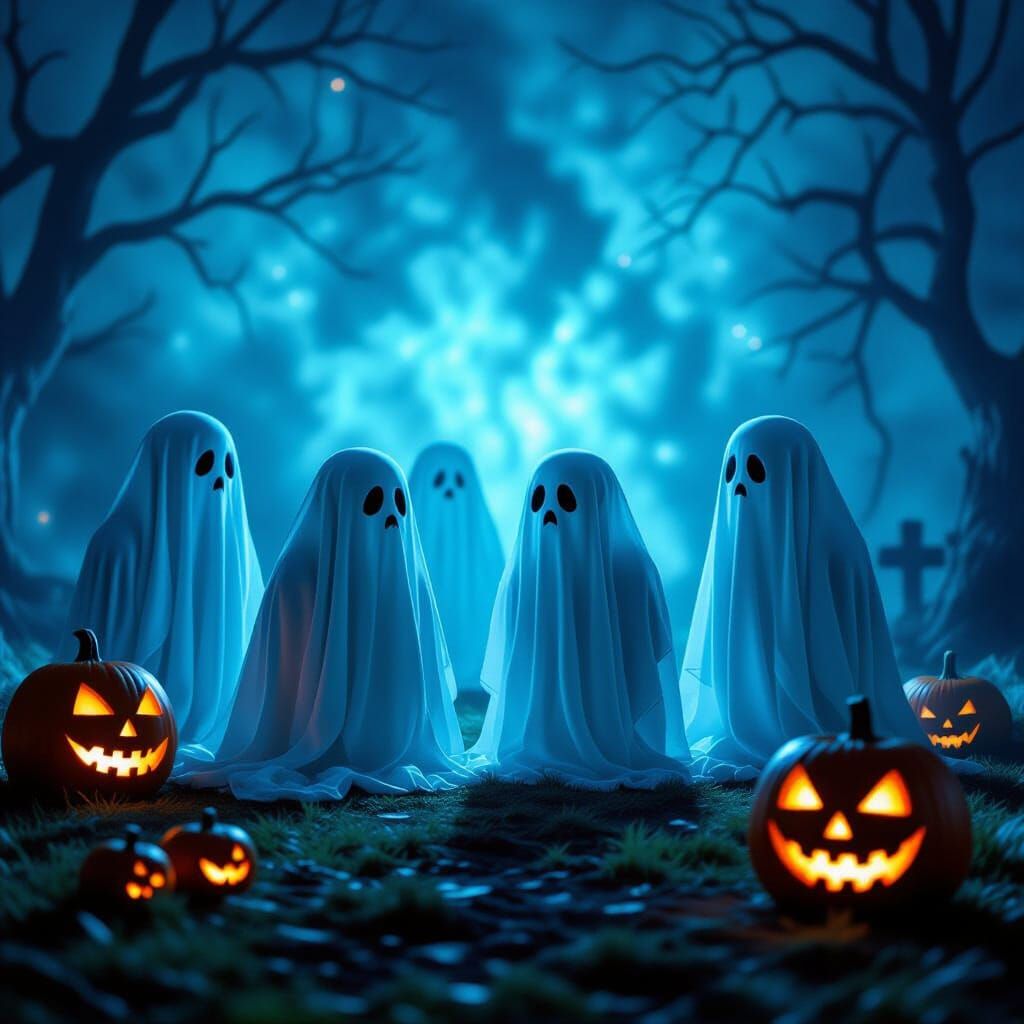 Sad Ghosts at Spooky Birthday Party Glowing Background