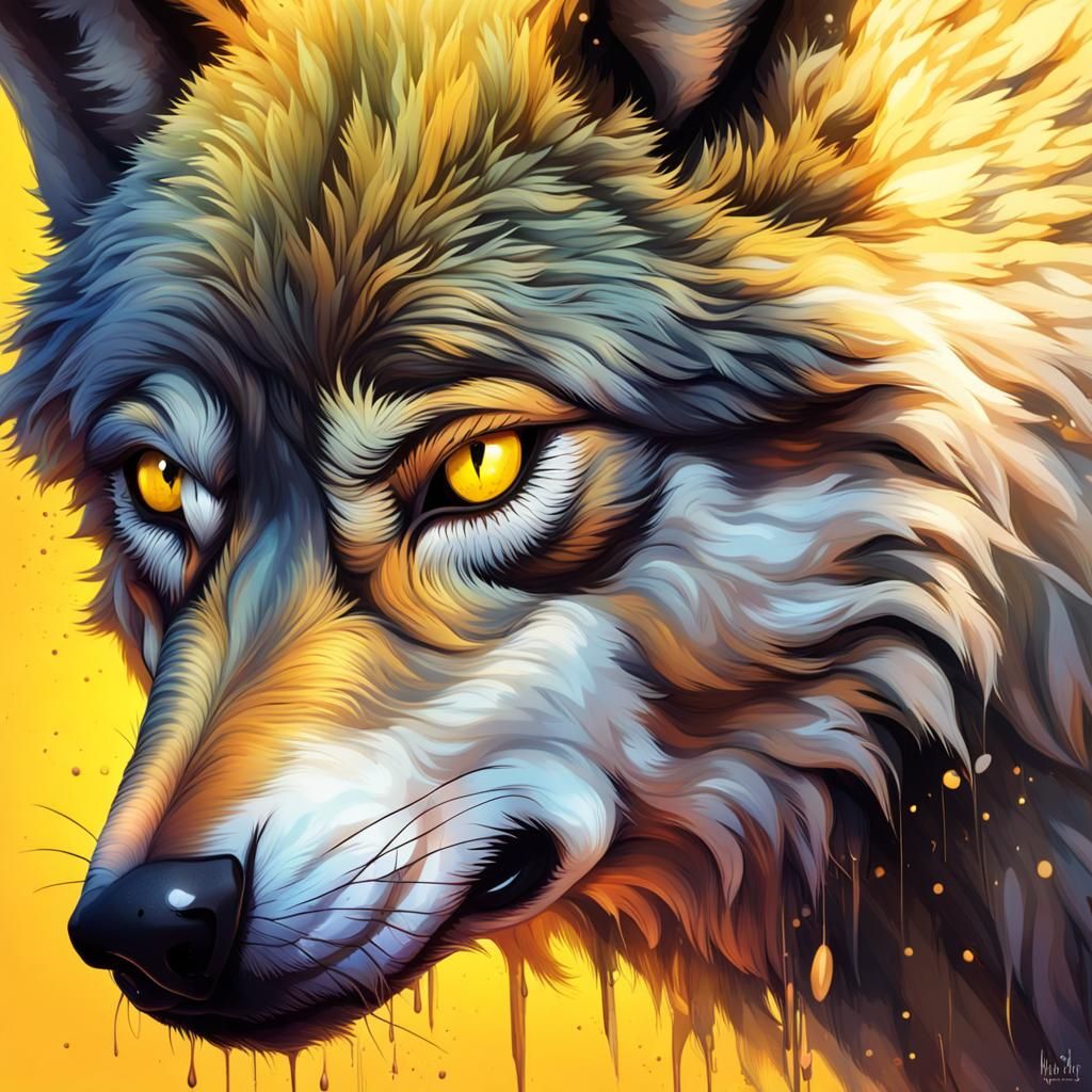 Hyperrealistic Wolf with Glowing Yellow Eyes