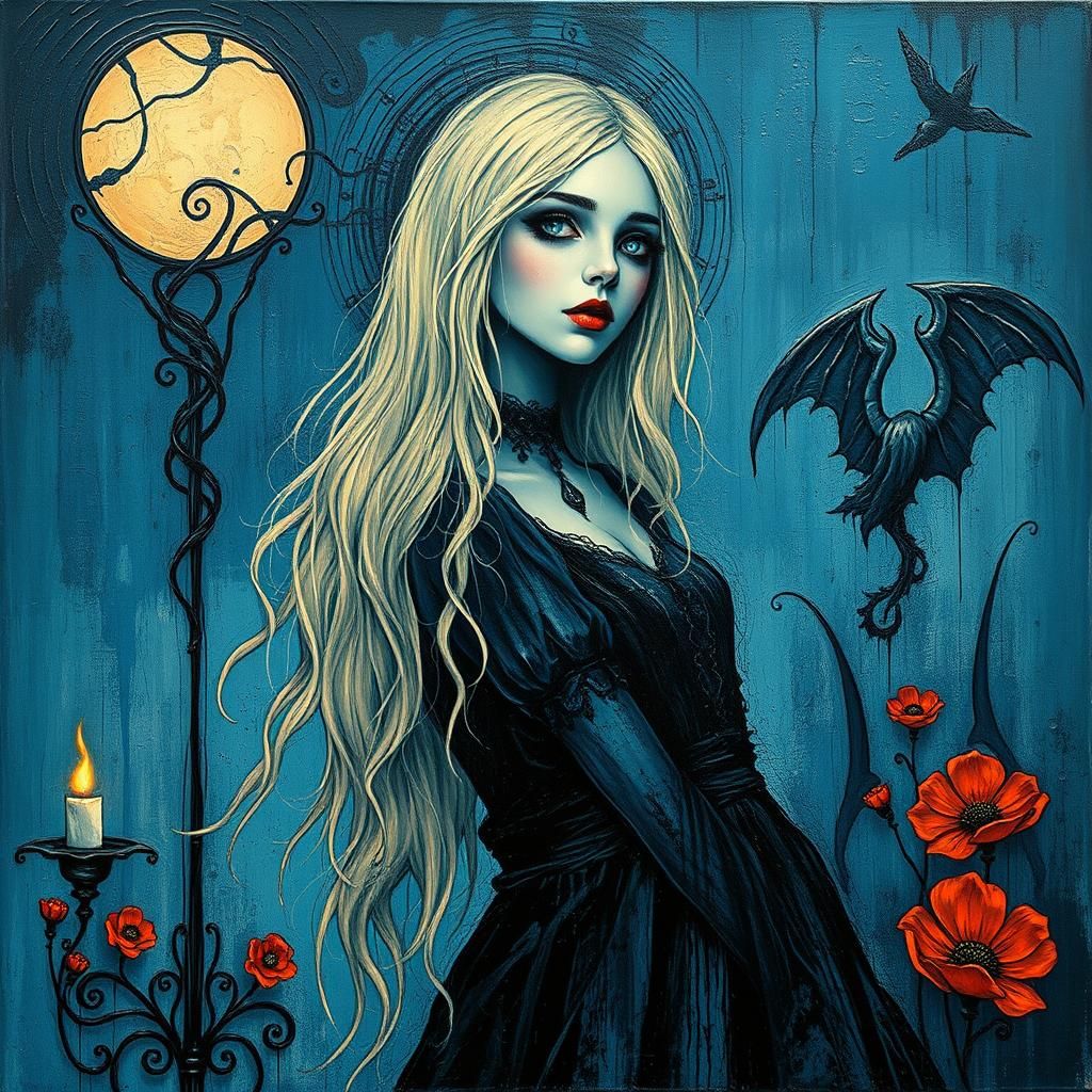 Gothic Girl in Dystopian Art Deco Surrealism