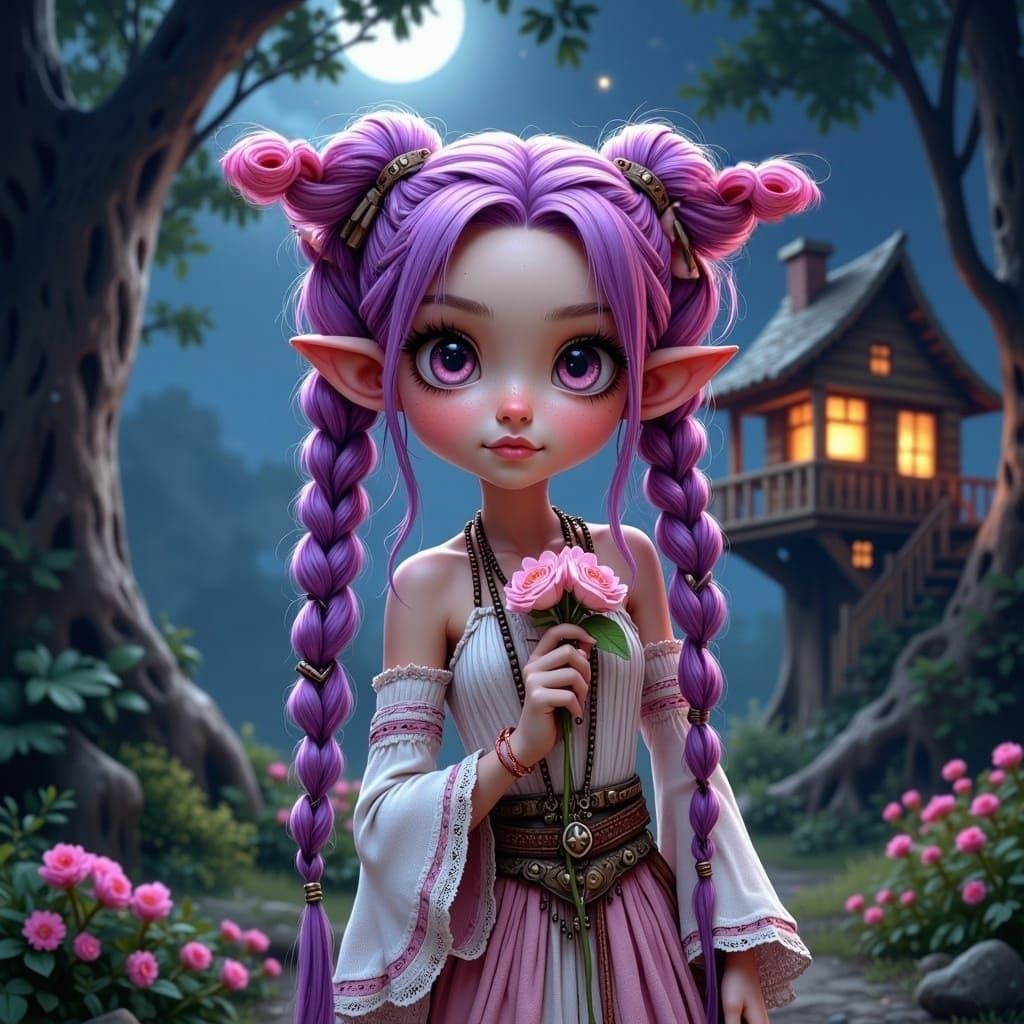 Whimsical Elven Girl in Mystical Forest