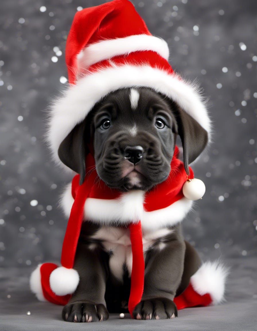 Cute Chibi Great Dane Puppy in Santa Hat