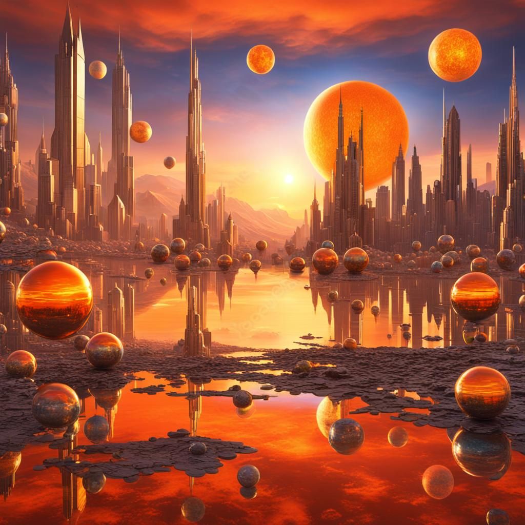 Fantasy Sci-Fi City on Alien Planet in 3D